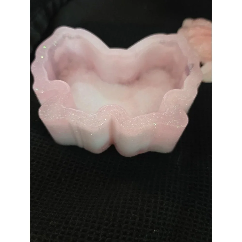 Handmade Resin Bow Shaped Trinket Box With Lid  Pink And White Glitter‎ 767